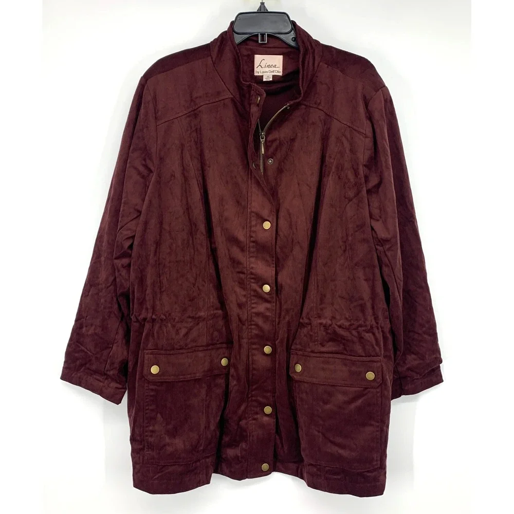 Linea Louis Dell'Olio Jacket Womens Plus 3X Zip Front Button Snap Faux Suede - Picture 2 of 10